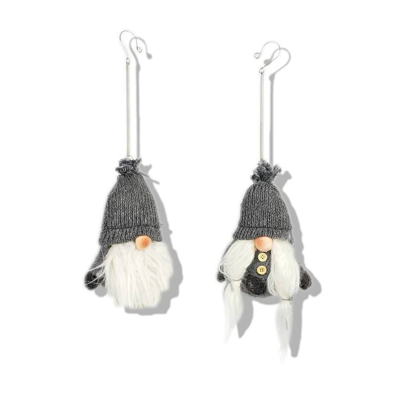 Boy and Girl Gnome Christmas Ornaments 7.5" Gray and White Set of 2