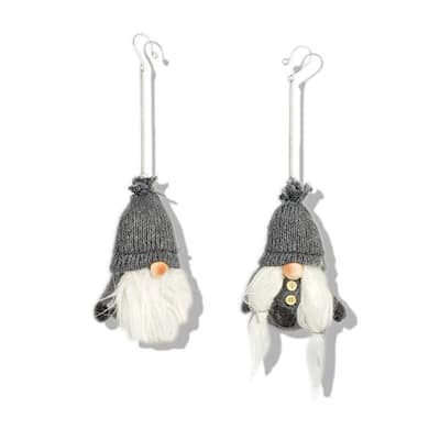 Boy and Girl Gnome Christmas Ornaments 7.5" Gray and White Set of 2
