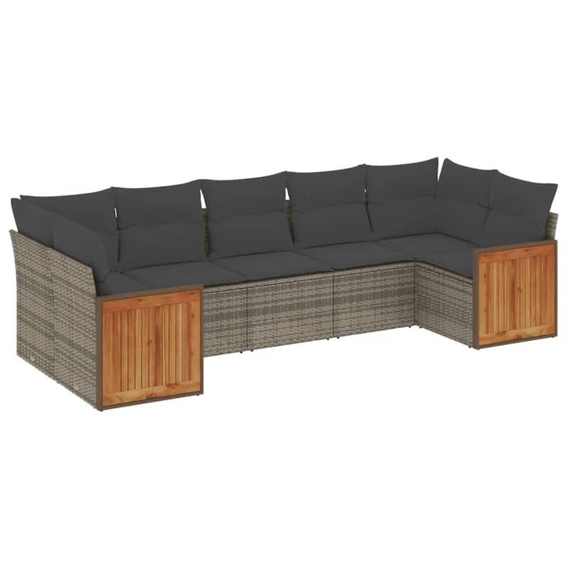 vidaXL Patio Sofa Set with Cushions Outdoor Furniture 7 Piece Poly Rattan - 21.7 x 21.7 x 14.6
