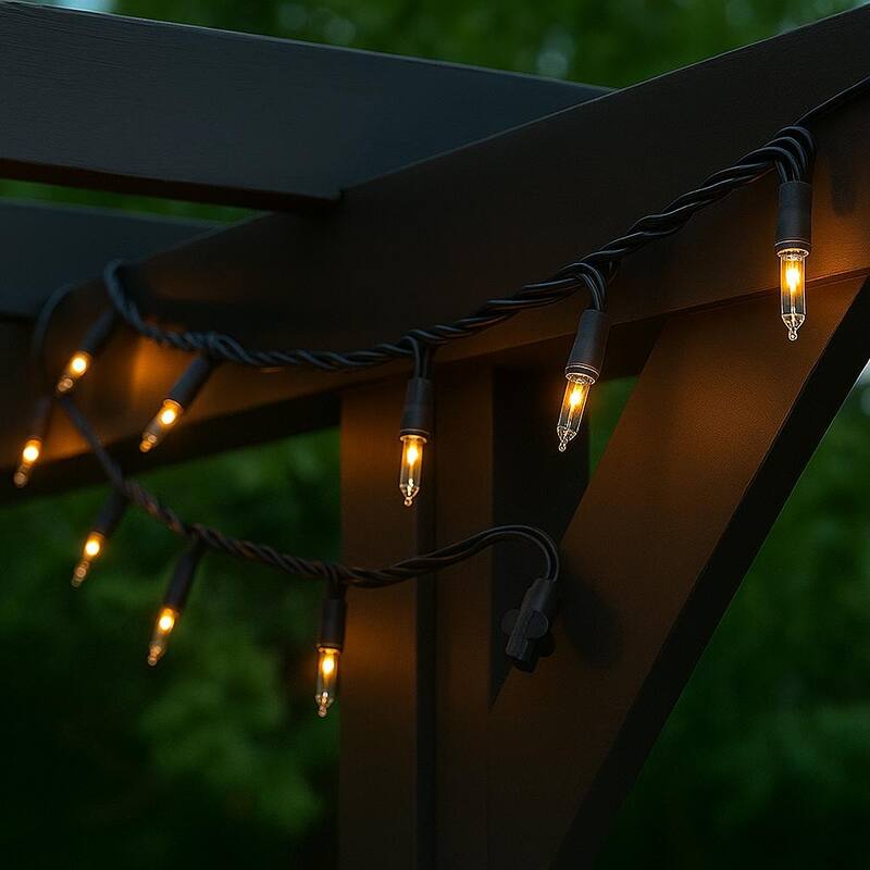 100 Light Christmas Mini Light Set, Black Wire, 50' Long
