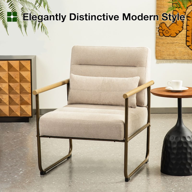 Glitzhome Set of 2 33.25"H Mid-Century Modern Fabric Accent Arm Chair with Metal Frame - 30.5''W X 26.25''D X 33.25''H