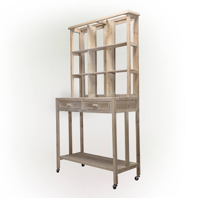 Alpine Corporation 67" Tall Indoor/Outdoor Rustic Wooden Potting Hutch with Shelves and Drawers