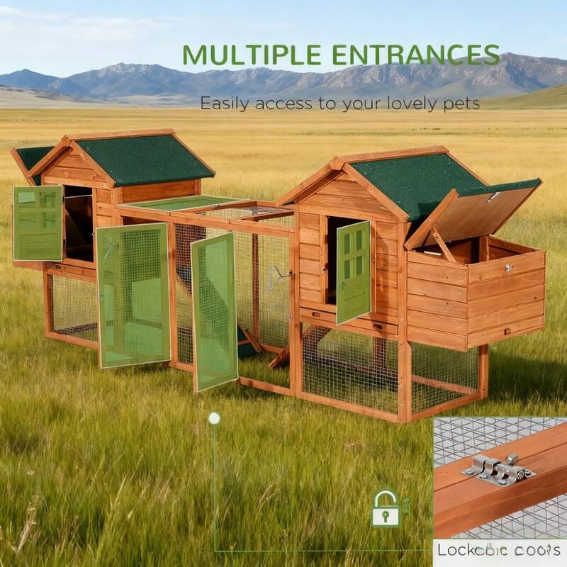 124" Large Dual Chicken Coop & Rabbit Hutch - Wooden Hen House & Poultry Cage
