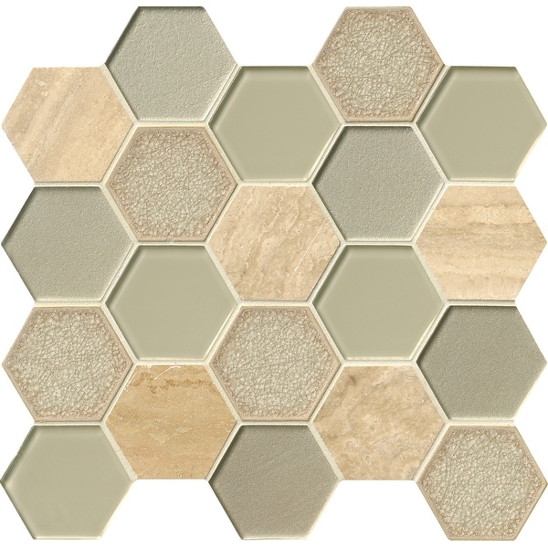MSI SMOT-SGLS-MONBLND8MM 3" x 3" Hexagon Mosaic Tile - Varied Glass and Marble Visual - Sold by Carton (10.6 SF/Carton)