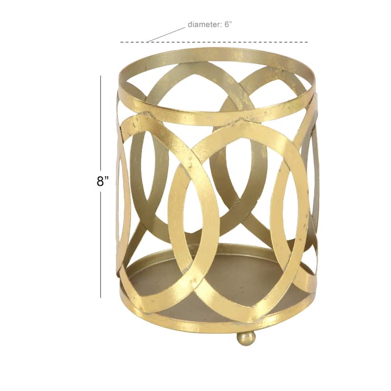 Metal Pillar Hurricane Lamp - Gold - Roche River Decor - 6"W x 6"L x 8"H