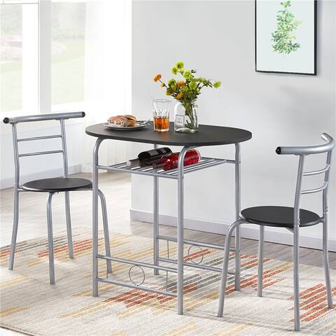 3pcs Modern Wooden Dining Set with Table 2 Chairs for Home, Black
