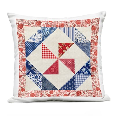 Stupell Collaged Quilt Patterns Red & Blue Printed Outdoor Throw Pillow Design by Susan Arnot