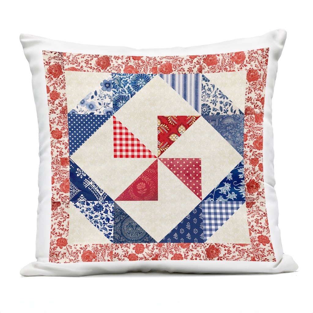 Stupell Collaged Quilt Patterns Red & Blue Printed Outdoor Throw Pillow Design by Susan Arnot
