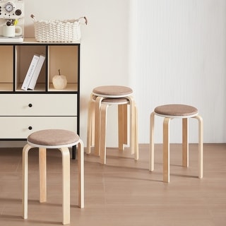 Set of 4 Stackable Stools, Stackable Bentwood Stools, Round Backless ...