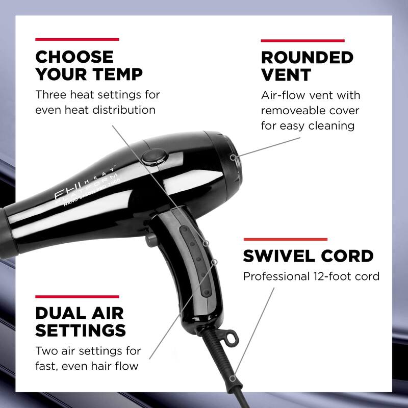 FHI HEAT Platform Nano Power Salon Pro 2000 Tourmaline Ceramic Quick Dry Hair Dryer