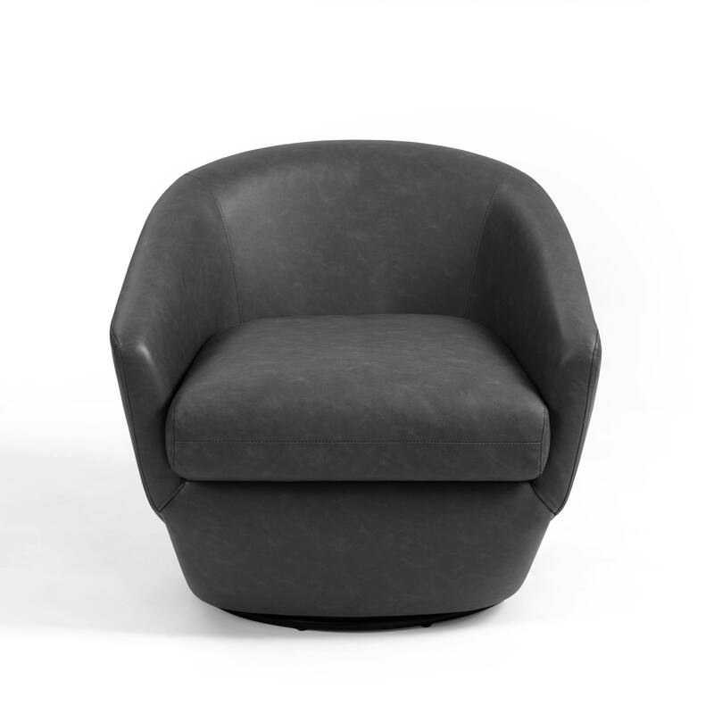 2 Set Vegan Leather Armchair Barrel Swivel Accent Chairs