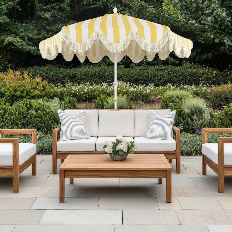 9ft Tassel Patio Umbrella Auto-Tilt, Crank , by JONATHAN Y