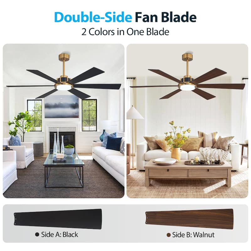 MLiAN Ceiling Fan 60inch Playwood Blades Remote Control 6-Speed DC with Integrated LED - 60''