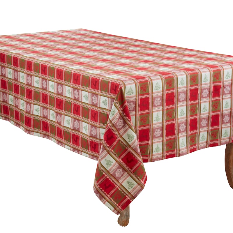 Plaid Jacquard Christmas Tablecloth - 63"x102"