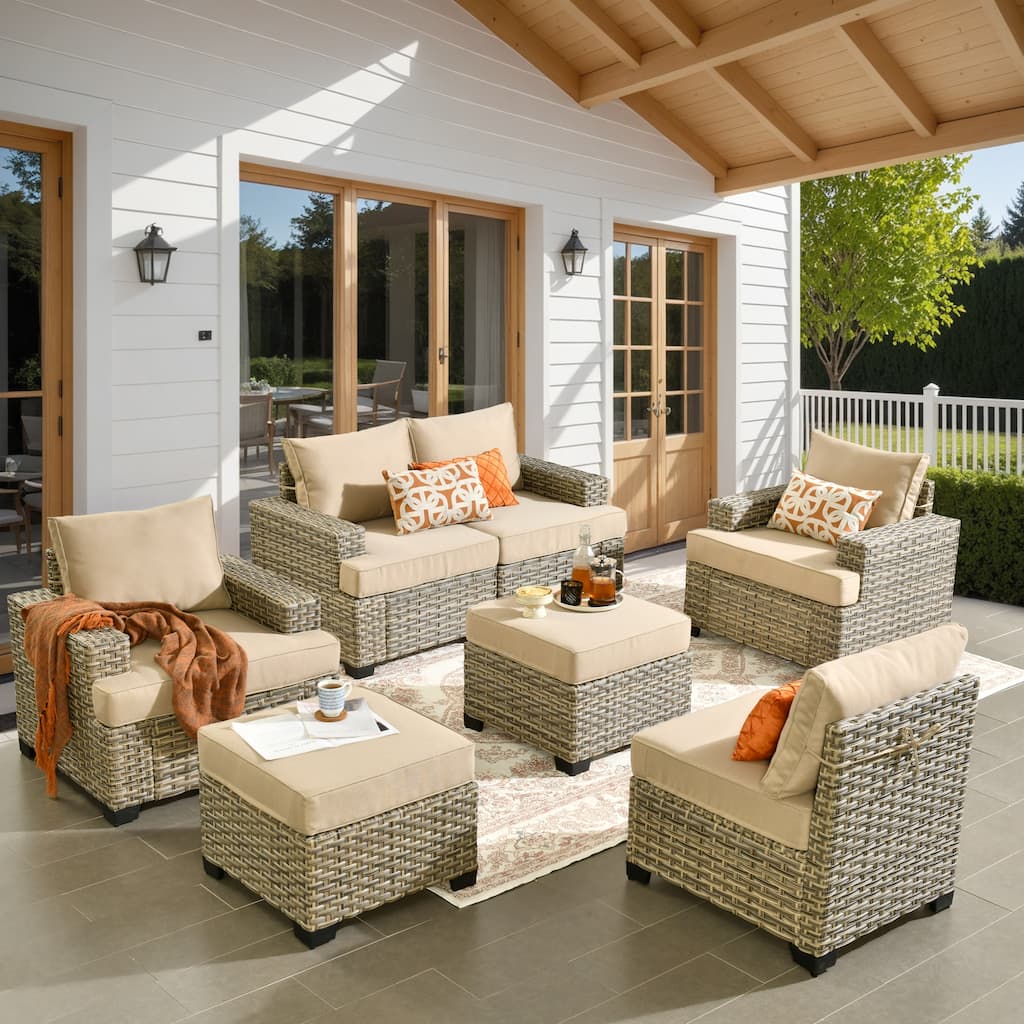 HOOOWOOO 7-piece Patio Furniture Conversation Set with Cushion