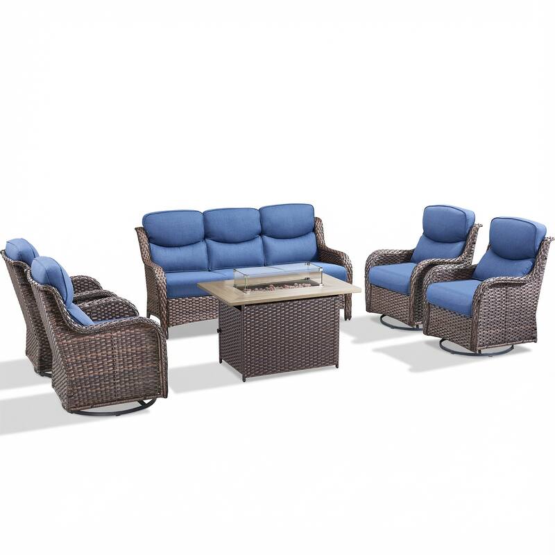 Pocassy Outdoor Fire Pit Sofa Swivel Chairs Ottoman Furniture Set