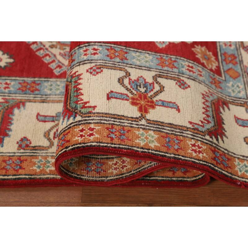 Geometric Red Kazak Oriental Area Rug Handmade Bedroom Wool Carpet - 5'0" x 6'9"