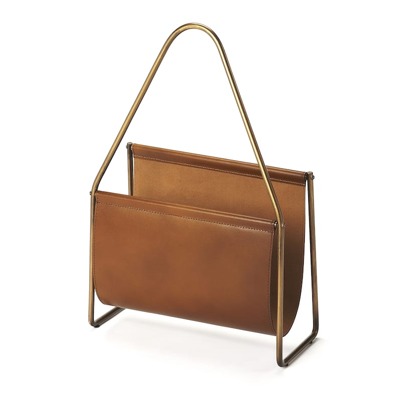 Butler Rupert Leather Magazine Basket - Medium Brown