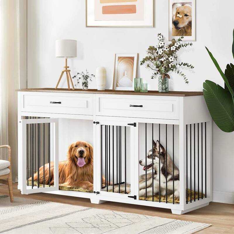 Spacious Dog Crate Furniture w/Convenient Drawers Dog Kennel Solution