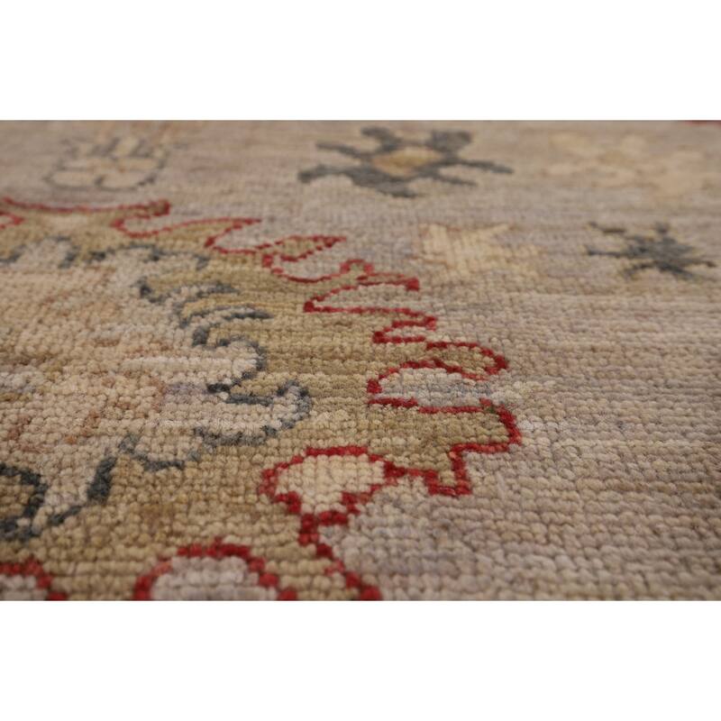 Vegetable Dye Oushak Turkish Area Rug Handmade Beige Wool Carpet - 8'1" x 9'10"