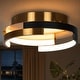 preview thumbnail 14 of 13, Modern 12" W LED Drum Flush Mount Black Brushed Gold Ceiling Light - 12" D x 3.5" H