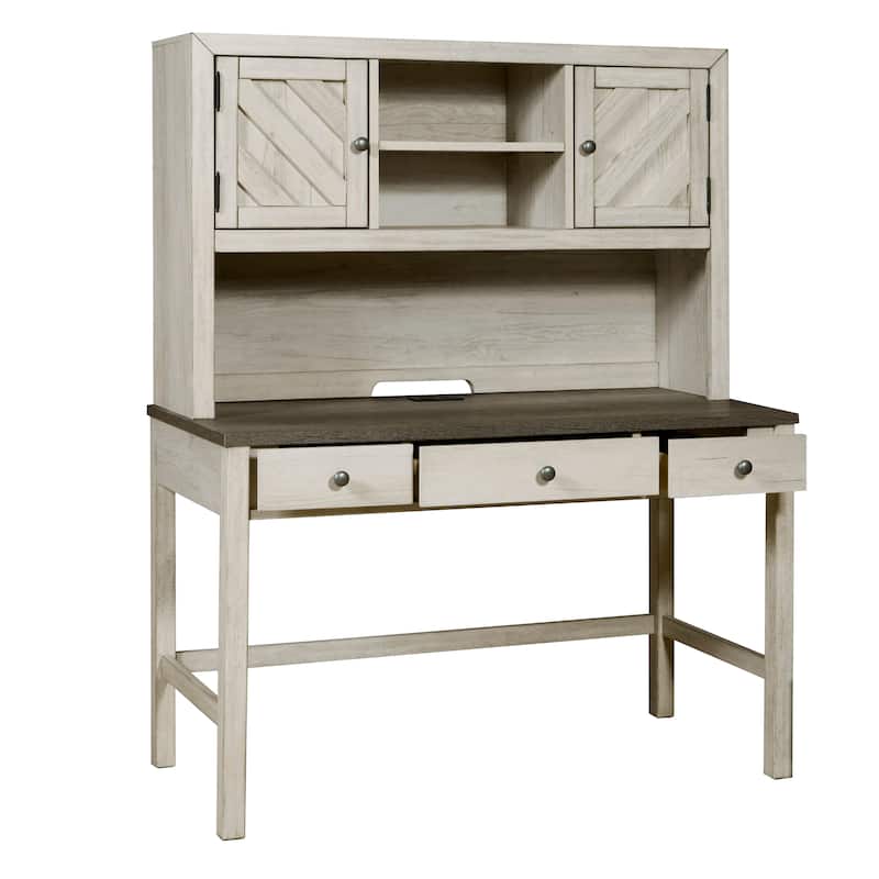 Weathered Grey Farmhouse Desk and Hutch with USB Port