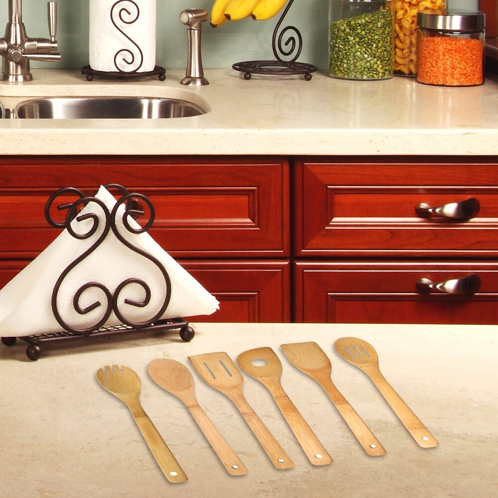 Shop Home Basics 6 Piece Bamboo Kitchen Cooking Utensil Set Overstock 28493040