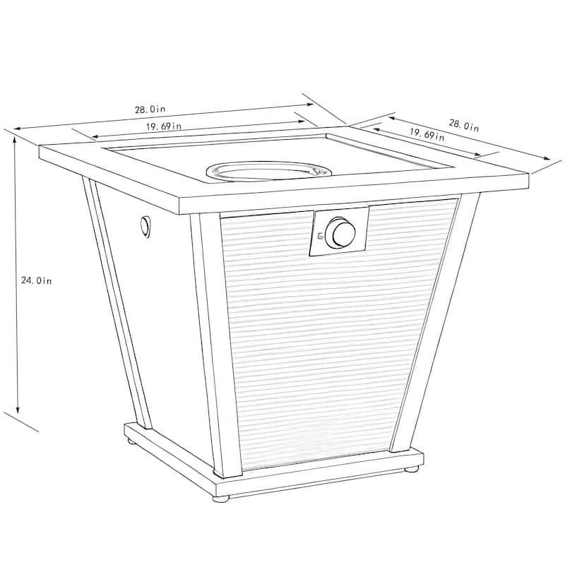 28" Propane Square Steel Gas Fire Pit with 50000 BTU
