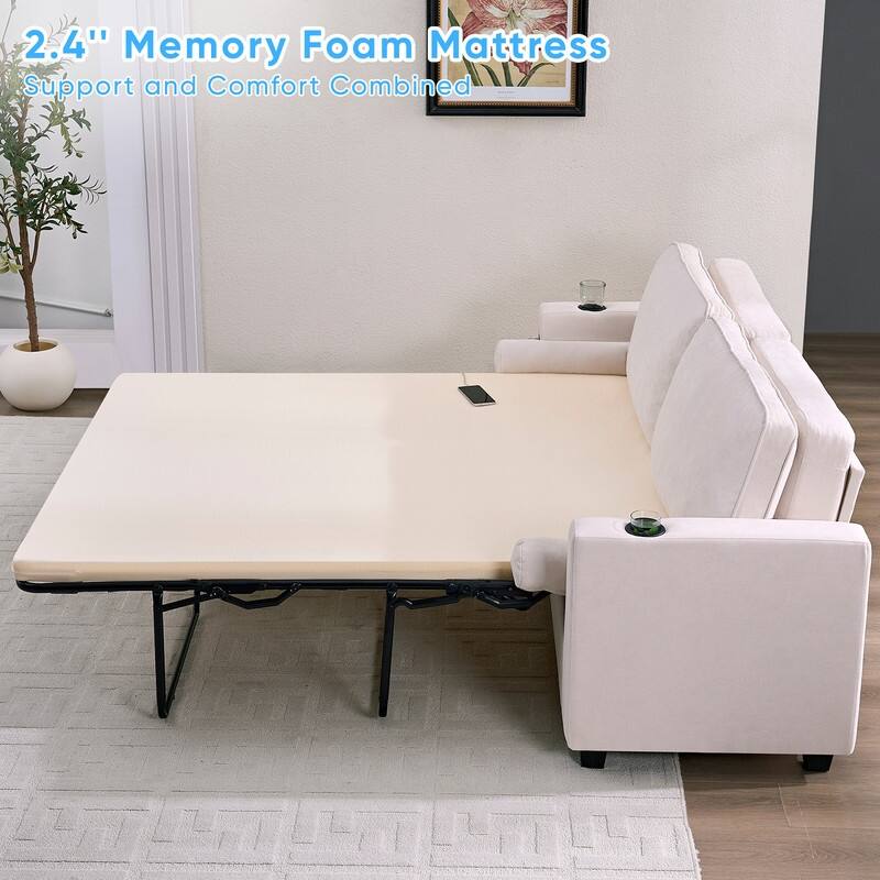Mixoy Pull Out Loveseat Sofa,Sleeper Sofa Bed with Mattress,Cup Holder