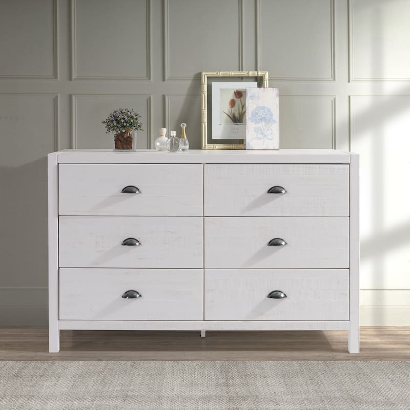 Hampton Six Drawer Dresser - Coastal White Finish - White
