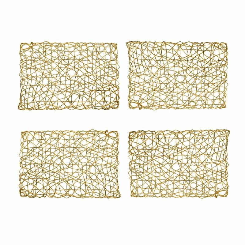 Holiday Decorative Woven Metallic Foil Shining Placemats - Set of 4 - Gold - 12"x18"