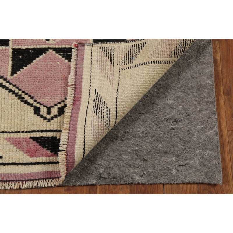 Geometric Anatolian Vintage Runner Rug Foyer Handmade Wool Carpet - 2'11"x 11'7"