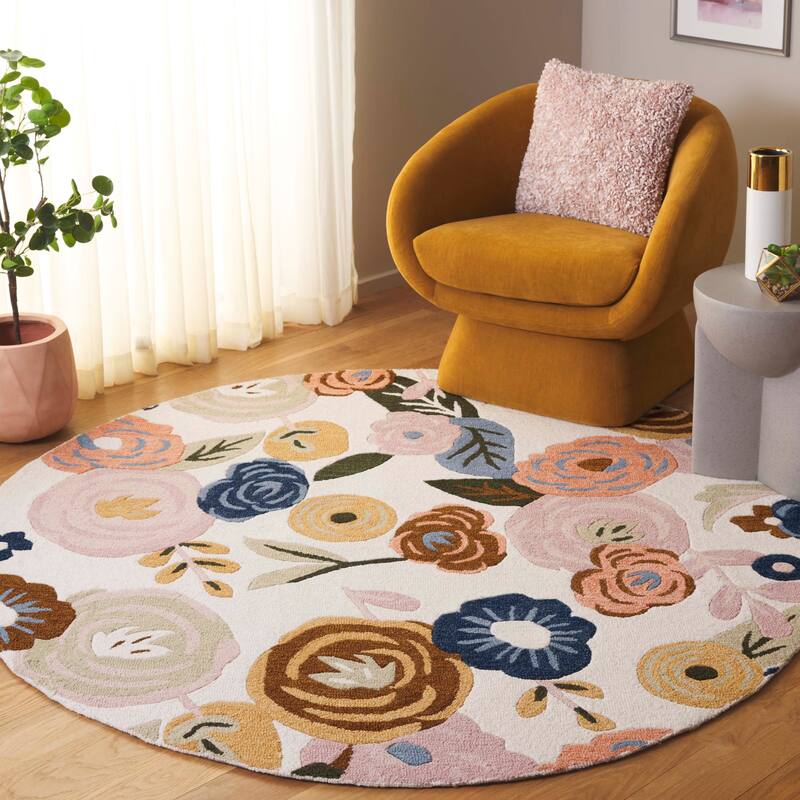 SAFAVIEH Handmade Chelsea Sprig French Country Floral Wool Rug - 6' Round - Ivory/Pink