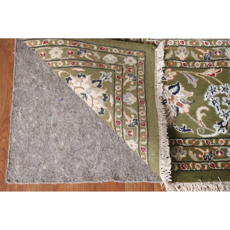Traditional Green Kashan Oriental Area Rug Floral Wool & Silk Carpet - 9'0"x 12'0"