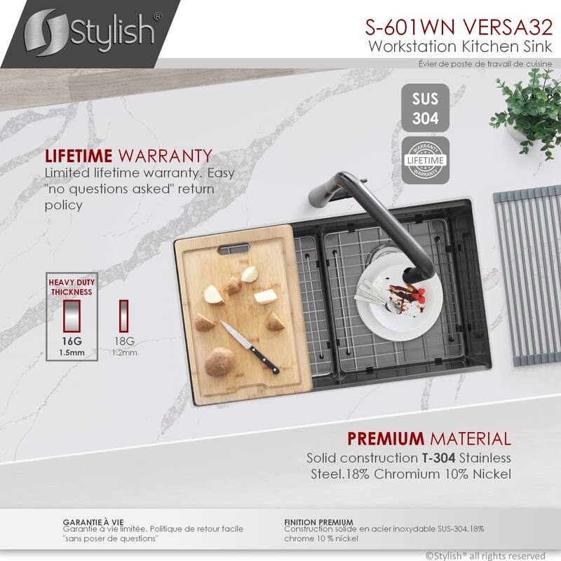 Undermount 32" Graphite Black Double-Bowl Kitchen Sink Handmade - 32" x 19" x 10"