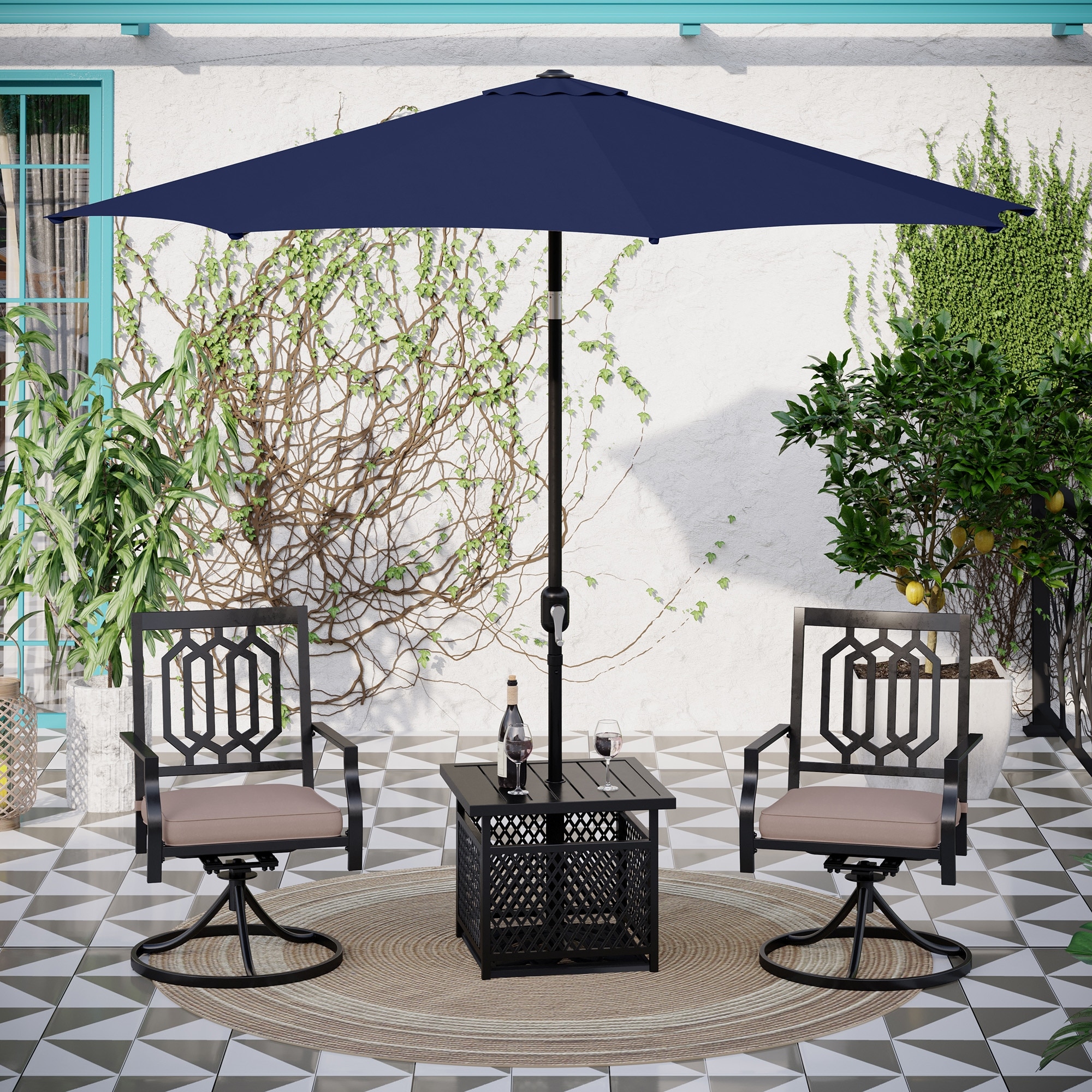MFSTUDIO 3 piece Patio Bistro Set with 9 ft Umbrella 2 Metal