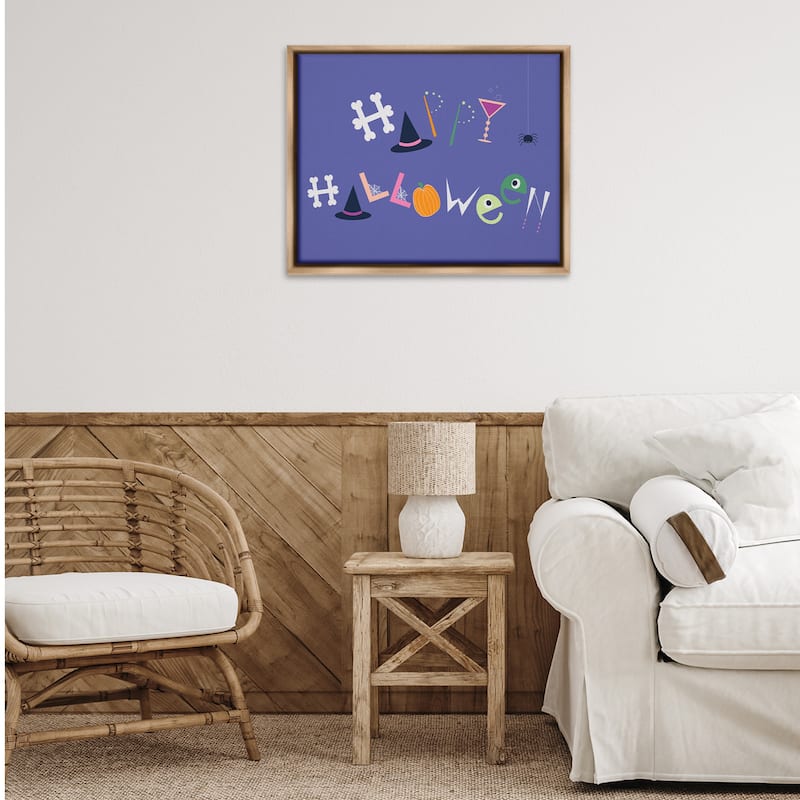 Stupell Eclectic Happy Halloween Framed Floater Canvas Wall Art Design By Sazerelli Designs