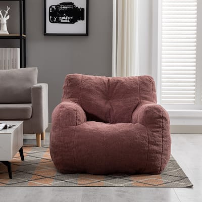 Teddy Fabric Tufted Bean Bag Chair With Ergonomic Backrest