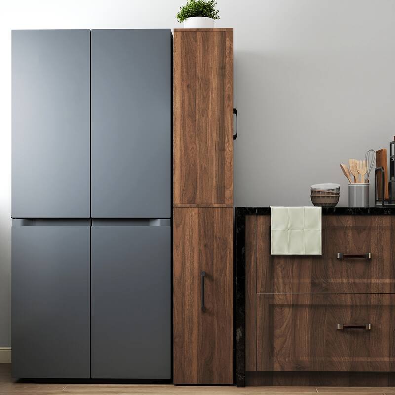 Roomfitters 70.87" Display Storage Cabinet with 2 Glass Doors and 4-Tier Pull-Out Shelves, Modern Wooden Kitchen Pantry Cabinet