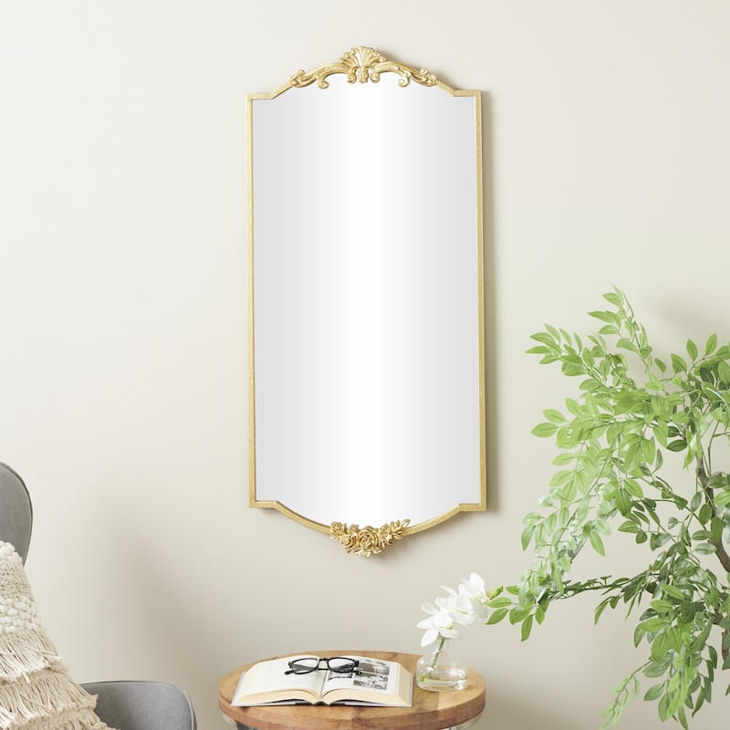 Metal Floral Room Wall Mirror with Floral Embellishments - Gold - Roche River Decor