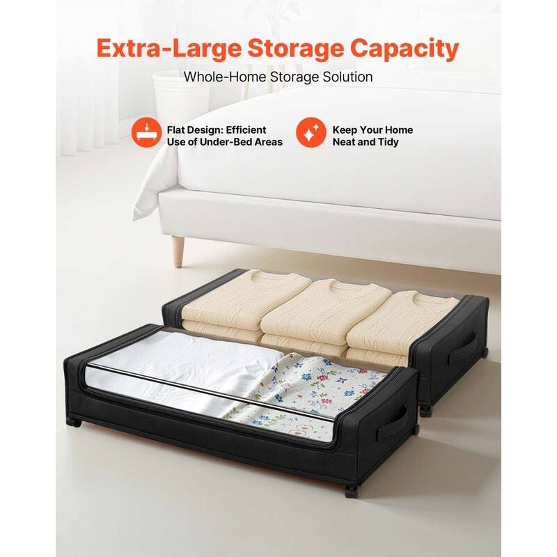 2 Pack Under Bed Storage Fabric Rolling Container with Casters and Clear Top Side Label Slots - 30.3 x 18.5 x 6.8 inch