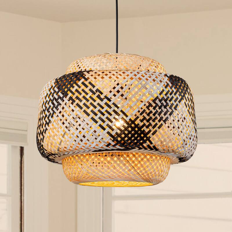 C Cattleya 1-Light Farmhouse Hand-Woven Natural Bamboo Hanging Pendant Light