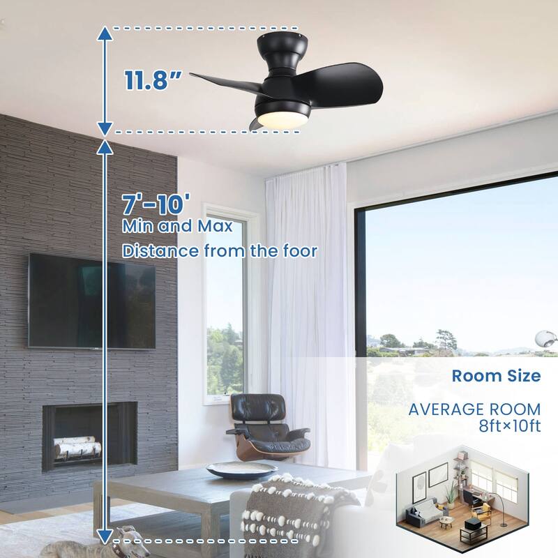 23" 29'' 42'' Flush Mount Ceiling Fan with Light and Remote Control for Small Room,Patio,Kitchen,Bedroom