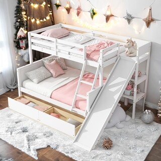 Storage Bunk Bed with 2 Drawers,Slide,Shelves,Ladder,Twin over Full for Home