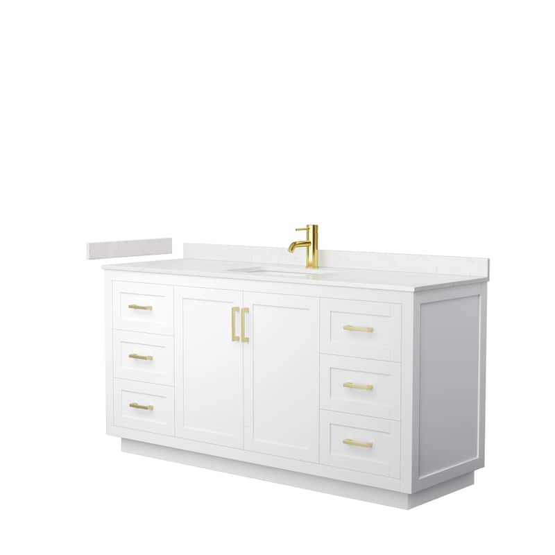 Miranda Single Vanity Set, Cultured Marble Top, No Mirror - 66-Inch Single - White, Gold Trim, Carrara Cultured Marble Top