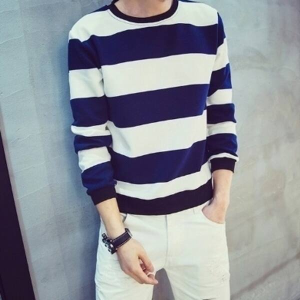 Shop Original Autumn Metrosexual Blue And White Striped Sweater