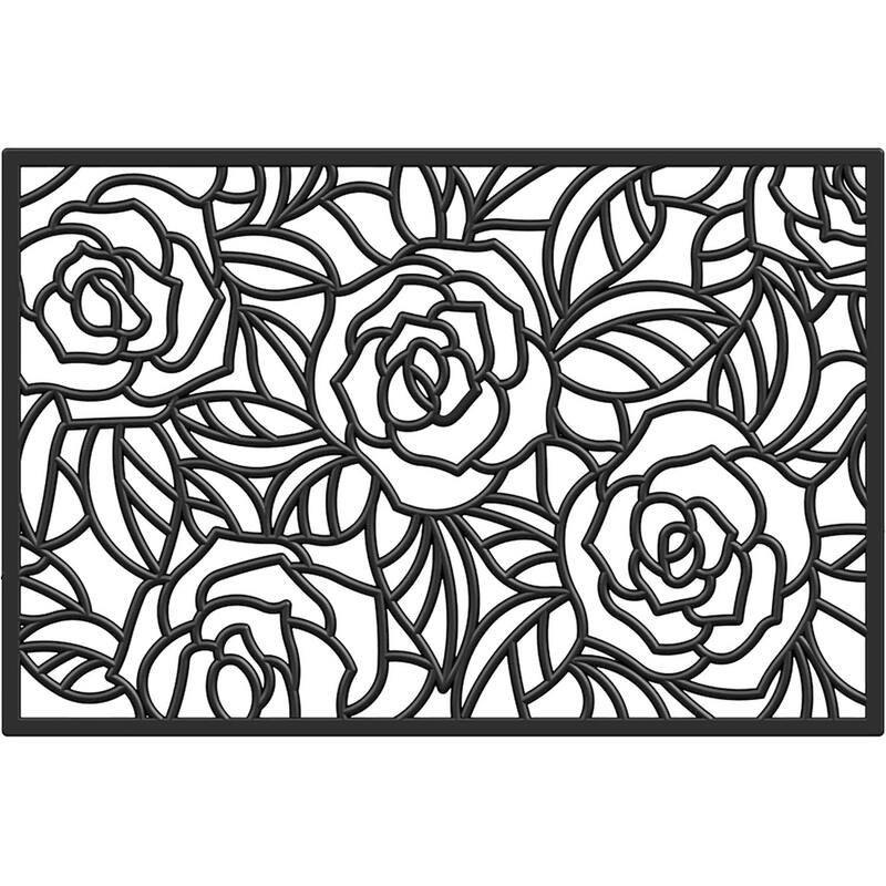 HomeRoots 24" X 36" Black Floral Outdoor Rubber Door Mat - 24' X '36