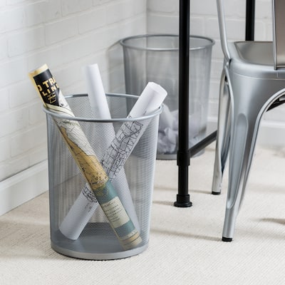 Silver Mesh Metal Trash Cans (2-Pack)