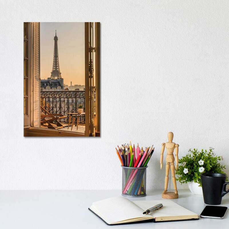 iCanvas "Paris Balcony With Eiffel Tower" by Karen Mandau Canvas Print - 12x8x0.75