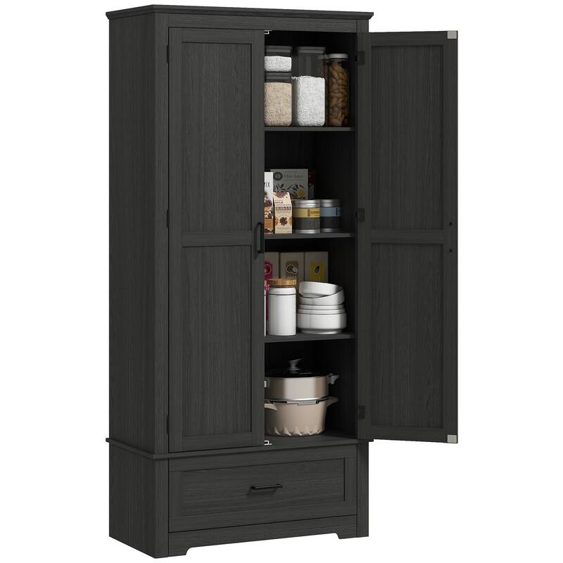 69" Tall Kitchen Pantry Storage Cabinet, Farmhouse Freestanding Pantry Cabinet with 2 Doors, Drawer and Adjustable Shelves